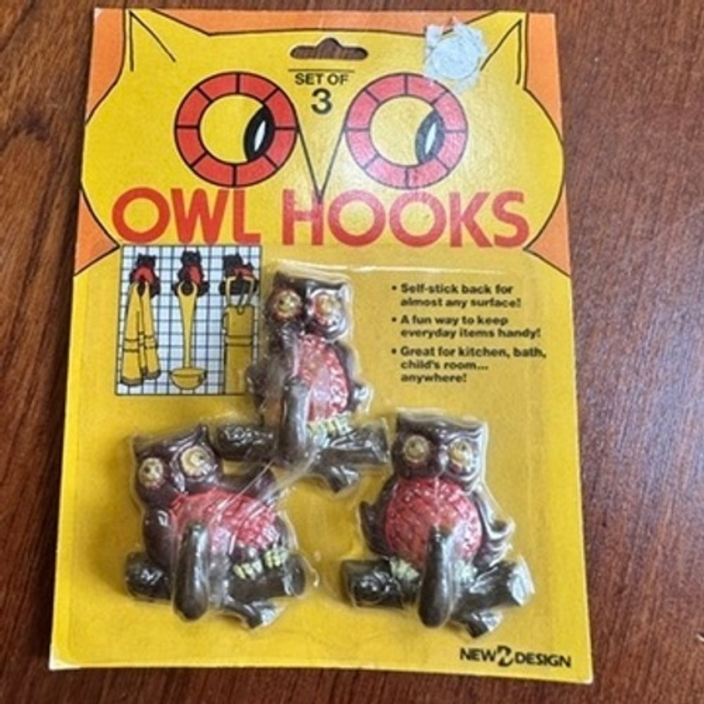 New Design Vintage Owl Hooks Set of 3 Brown Red Self-Stick Adhesive Wall Hangers
